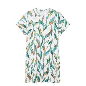 TEMOFON Womens Stained Glass Leaf Print Mini Dress Short Sleeve Crew Neck Small